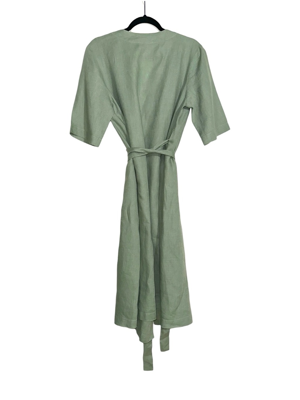 Grae Cove Kiki Linen Wrap Sage Green Midi Dress LARGE - Picture 3 of 5